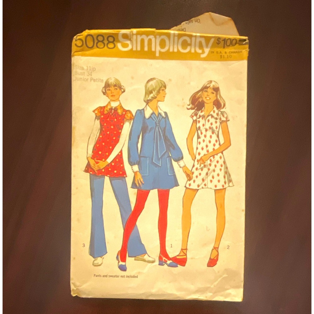 Simplicity 5088 Vintage Women Junior Petite Mini-Dress Tunic Sewing Pattern 11jp